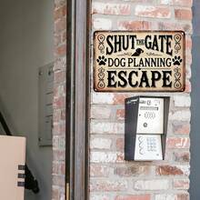 "Zamknij bramę, pies ucieka" – zabytkowy aluminiowy znak do domu, garażu, kuchni, baru, wodoodporny i pyłoszczelny, idealny prezent dla mężczyzn i kobiet