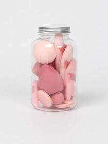 15pcs Makeup Sponge Set With Storage Jar, Including 3pcs Makeup Sponge & 3pcs Mini Makeup Sponge & 3pcs Powder Puff & 3pcs Mini Powder Puff & 3pcs Mini Finger Air Cushion Puff. Made Of Super Soft Velvet To Create Flawless,Creams, And Powders - Multicolor - View 4