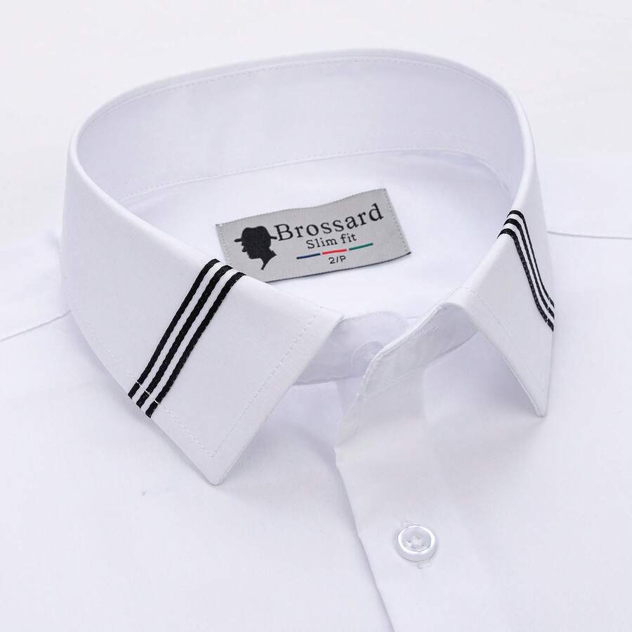 [Tedelon]56% Polyester 40% Cotton 4% Spandex ,Slim Fit Dress Shirt - White Formal/Casual Shirt With Contrast Collar & Cuff Details, Breathable Cotton Blend For Business, Daily Wear - 白色 - 查看 1