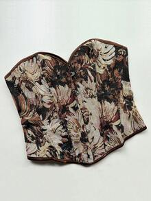 Plus Size Kwiatowy Nadruk Koronkowy Gorset Top Vintage Kobiety Świąteczne Imprezy Topy Na Oktoberfestin Monachium, Halloween, Boże Narodzenie, Nowy Rok, Walentynki