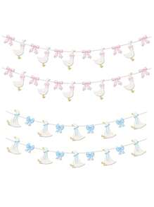 15pcs/Set Silly Goose Birthday Banner And Bow Silly Goose Party Decoration, Farm Animal Baby Shower, Birthday, Party, Gender Revealing Decoration Banner(Blue)