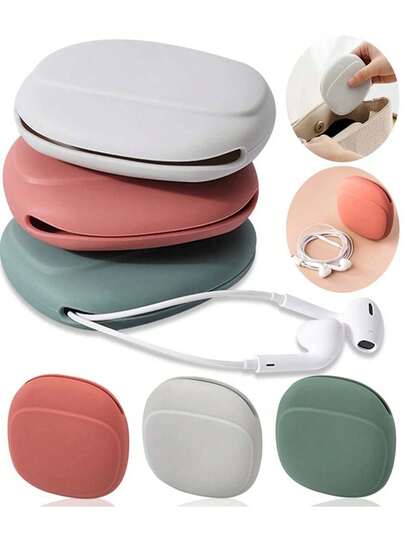 硅胶耳机收纳盒，数据线整理器，便携式有线耳机盒，充电器及电子配件收纳包，适合旅行、工作、学校、宿舍使用，男女通用硅胶便携式耳机收纳盒，带USB数据线整理器 - 旅行友好型数据线钱包，居家及户外使用