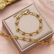 1 PC Stainless Steel Chain Bracelet - Adjustable Punk Hip-Hop Style, Unisex, Daily Music Festival And Seasonal Fashion Accessories, Retro Design, High-Quality Street Fashion Must-Have, Birthday Wedding Party Outfit, Christmas And Halloween Birthday Gift - 金色 - 查看 1