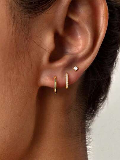 6pcs/8pcs Huggie Hoop Earrings Set For Women Men,Cubic Zirconia Stud Earrings,Hypoallergenic 18k Gold Plated Stainless Steel Stack Cartilage Earrings, Multiple Piercing Lightweight Mini Thin Cute Dainty Clip On Earrings Jewelry Set Gifts For Women