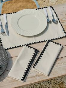 Cirelle 1 件布艺餐垫，现代几何刺绣双色餐桌垫，适合家庭使用，优雅的手工缝制餐桌垫，适合餐厅、特殊场合和日常厨房装饰、Rama 餐桌装饰、新年、圣诞派对、家庭用餐、高端餐厅用品、乔迁礼物、夏季家居装饰 - 黑與白 - 查看 1