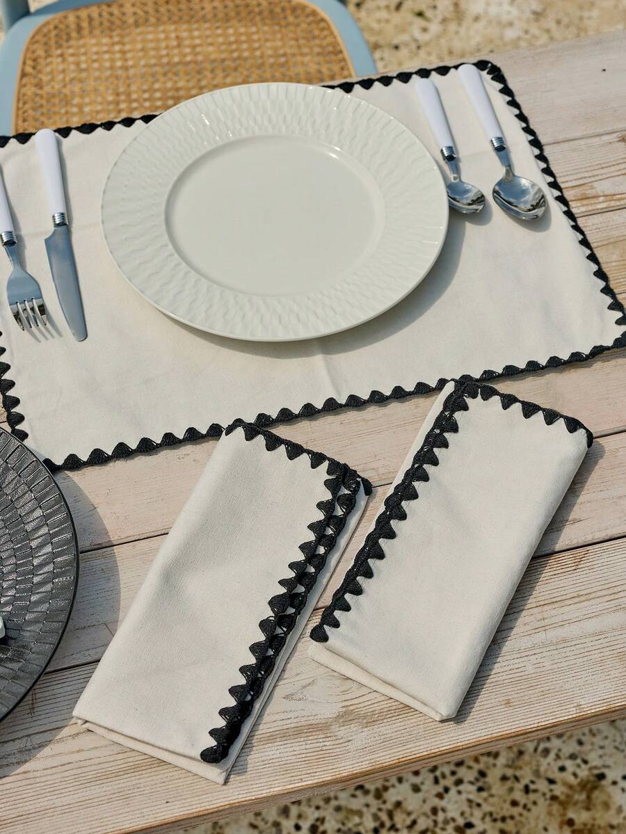Cirelle 1 件布艺餐垫，现代几何刺绣双色餐桌垫，适合家庭使用，优雅的手工缝制餐桌垫，适合餐厅、特殊场合和日常厨房装饰、Rama 餐桌装饰、新年、圣诞派对、家庭用餐、高端餐厅用品、乔迁礼物、夏季家居装饰 - 黑與白 - 查看 1