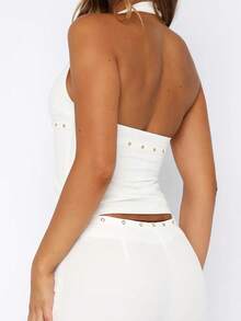 Womens Halter Tank Tops Summer Fashion Zipper Side Cut Out Sleeveless Backless Workout Clothes 2025 - 白色 - 查看 3