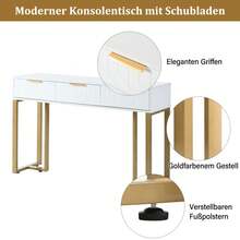 Modern Console Table With Drawers, Gold-Colored Frame, Adjustable Foot Pads And Elegant Handles (White + Gold) - Gold + White + MDF - View 9
