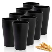 Black Wheat Straw Cups Set Of 8,Drinking Glasses,Reusable Plastic Cups,Unbreakable Cups For Kitchen,Dishwasher Safe Water Glasses Tumblers
