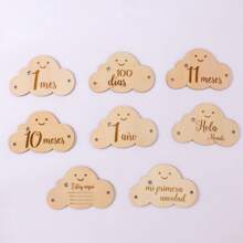 1 set Marcador de hitos de madera en forma de nube para bebés de 1 a 12 meses, accesorio para registro del crecimiento del bebé para fotografía, de doble cara con colgador, decoración y regalos para baby shower y Pascua, para niñas/niños