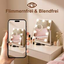 ZMH Espejo de maquillaje iluminado con 9 LED, espejo cosmético pequeño con luz, espejo de mesa giratorio de 360°, 3 modos, espejo de maquillaje con atenuación táctil.