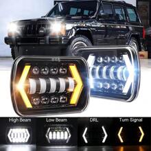 HYNBYZJ 5x7 英寸 7x6 英寸 LED 大灯白色日间行车灯琥珀色转向灯适用于 YJ 切诺基 XJ H6014 H6052 H6054 H4 方形大灯 - 1PC 7x6 inch - 查看 2