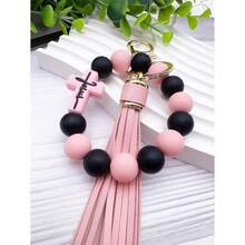 1pc Silicone Beaded Bracelet Keychain, Creative Wristband Keyring Bag Pendant, Ideal Gift For Friends, Siblings, Women, Mothers, Suitable For Daily Outfit And Car Accessories, School Use Christmas