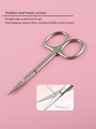 1 pezzo Forbici multifunzionali con manico circolare in argento e punta appuntita, per rifilare piccoli peli, ciglia finte, cura delle unghie, adatte per uso domestico e da viaggio