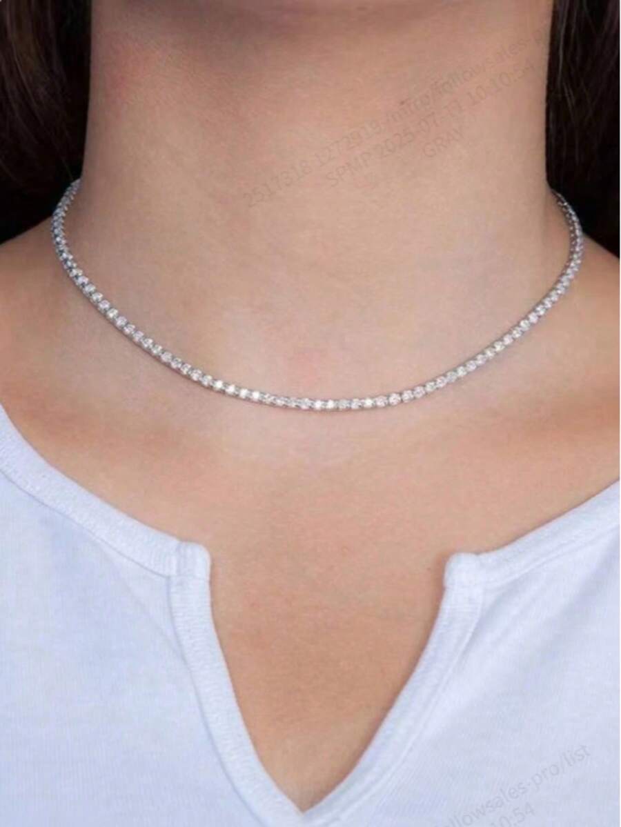 1 件铜锆石网球项链，适合日常佩戴 - 銀色 - 查看 1