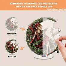 2D Flat, 1pc Rotating Acrylic Decor - Christmas Elf On Crescent Moon With Wing, Reindeer And Holly Pattern Details, Vibrant Colors, For Holiday Display, Festive Gatherings, All Season Home Decor (Bedroom, Kitchen, Living Room)