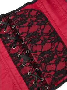 1 件女士酒红色蕾丝提花束腰训练器紧身胸衣