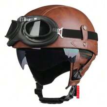 复古摩托车头盔，黑色摩托车头盔，PU皮革摩托车头盔，德式半盔，复古摩托车头盔，骑行护具，摩托车配件，自行车头盔，赛车护具，摩托车装备，骑士礼品 - 彩色 - 查看 2