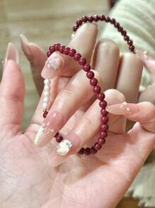 1 Peça Pulseira de Bênção de Cinábrio e Pérola, Pulseira de Amuleto da Sorte, Adequada para Uso Diário/Festivo de Homens e Mulheres, Pulseira de Proteção da Amizade, Presente de Feriado, Dia dos Namorados, Dia das Mães, Pulseira Vermelha do Ano Novo Chinês