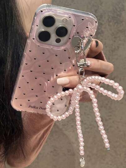 Korean Laser Heart Bow Pendant Pink Glitter Water Ripple Pattern Phone Case Compatible With IPhone17 16 Pro Max 15 Pro 14 13 Summer Anti Fall Protective Cover Sweet Girl Shell