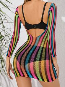 女士性感内衣卧底网眼镂空透视渔网连体衣透明睡衣吊带背心裙紧身衣 - 彩色 - 查看 6