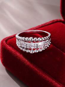 1pc Retro Luxury High-End Symmetric Zirconia Stone Inlaid Ring, Elegant Gift For Women Wedding, Engagement, Anniversary