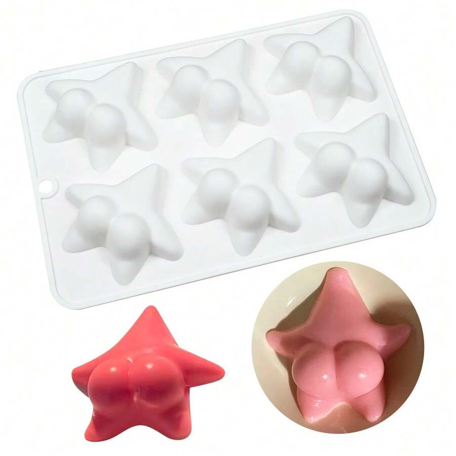 6 Cavity Cartoon Pang Da Xing Pudding Cake Silicone Mold – Reusable DIY Jelly, Ice Cream, Mousse Cake, Rice Cake Baking Tool For Kitchen - White - View 1