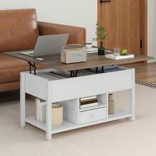 BALCONERA  White & Gray 4-In-1 Multi-Functional Lift-Top Coffee Table – Liftable Table With Drawers & Storage Space, Converts To Dining Table For Living Room/Dining Room - White - View 2