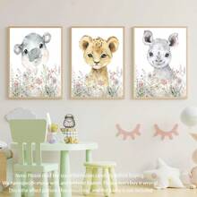 1 Canvas Hanging Picture, Easy To Hang, Bohemian Nursery Wall Art Print, Nursery Decor, Bohemian Kids Room, Boys Room Art, Kids Room Wall Art, Baby Animal Prints, Pastoral Decor.