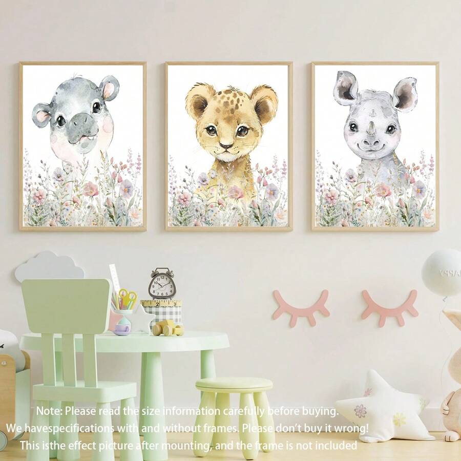 1 Canvas Hanging Picture, Easy To Hang, Bohemian Nursery Wall Art Print, Nursery Decor, Bohemian Kids Room, Boys Room Art, Kids Room Wall Art, Baby Animal Prints, Pastoral Decor.