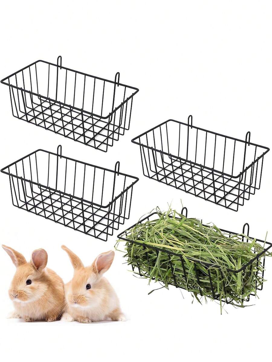 Rabbit Hay Feeder 2/3/4 Pieces Hanging Hay Rack Metal Rack Hay Rack Small Animal Hay Rack With Hook For Guinea Pigs Rabbits Chinchillas (Black)