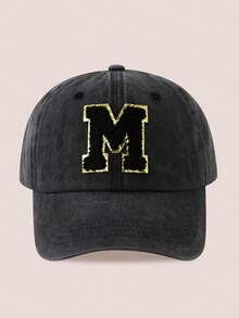 1pc Women/Men 26 Letter Baseball Cap, Washed Brim Sun Hat, Suitable For Outdoor Activities And Daily Wear, UV Protection - Black Gold Label-black Washed Cap - View 27