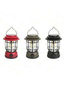 Lampião Lanterna Led Retro Bateria Recarregavel Usb Camping Viagem Alta Duracao Multifuncional Luminaria Luz Emergencia - Preto - Visão 4