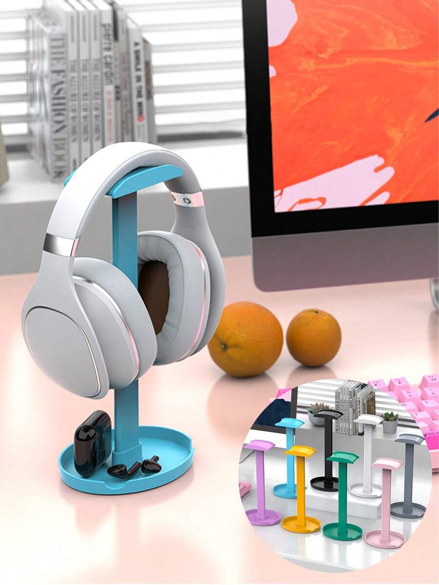 开学季头戴式耳机支架 - 无需钻孔，美观大方的设计，坚固的 ABS 材质，适用于游戏和音频配件，桌面挂钩，方便展示，耳机支架，光滑的金属表面，耐用的结构，适合办公室、宿舍和家庭使用 - 彩色 - 查看 1