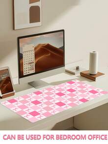 1 件粉色蝴蝶橡胶防滑游戏鼠标垫，适用于台式电脑/笔记本电脑办公室使用 - 粉紅色格子 - 查看 7