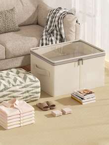 1pc Dustproof Cotton And Linen Clothes Storage Box With Cover, Thickened Washable Clothes Storage Box, Dormitory Wardrobe, Pants Storage Basket - Multicolor - View 7