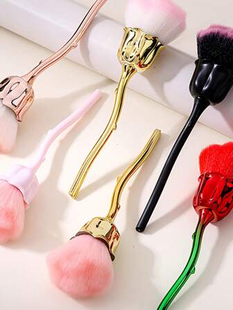 1 Cepillo de uñas profesional - Con un mango con diseño de rosa floral y cerdas suaves para una aplicación precisa, esencial para el arte de uñas y el maquillaje - Adecuado tanto para uso doméstico como de salón - Una herramienta de cuidado de la belleza, cepillo de uñas decorativo de alta calidad, específico para salones