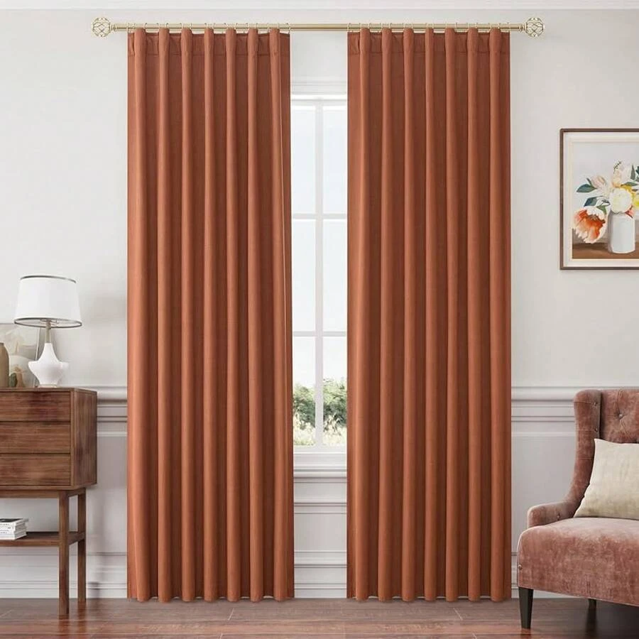 Beige Linen% Blackout Curtains 84 Inch Long, Rod Pocket/Back Tab/Hook Belt/Clip Rings, Thermal Insulated Drapes Bedroom Living Room With Hooks (1 Panel, 60 X 84), Stylish Window Treatments - 紅陶 - 查看 1