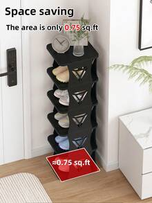 Estantería para zapatos de 5/6/7/8 niveles, estantes de almacenamiento para armario, estantería vertical de plástico estrecha independiente, adecuada para entrada DIY con estabilidad apilada, color negro - Negro - Ver 4
