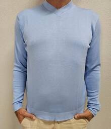 Men's Cold Weather Blouse | Men's Knitted Sweater | Winter Knitted Wool Pullover Long Sleeve V-Neck - 淺藍色 - 查看 10