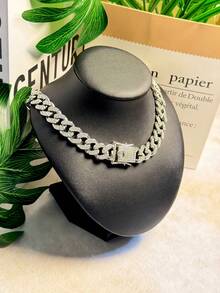 Set de 2 piezas: Collar de eslabón cubano con diamante redondo estilo streetwear clásico + Pulsera, excelente para el Día de la Madre, San Valentín, regalo de Año Nuevo