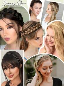 Classic 3 Strand Braided Headband Synthetic Wig - Body Wave Texture, Adjustable Elastic Band, Natural Look For Women, Elegant Hairstyle For Weddings & Parties (Black/Blonde/Beige/Gray), Hair Wig, Party Accessory, Secure Comfortable Fit