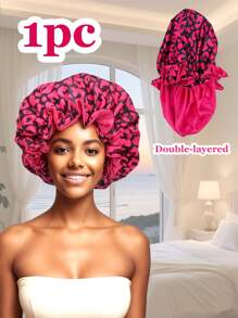 1 件丝绸帽，女士睡眠用丝绸染色帽，弹性柔软的羊帽，透气且不褪色，可重复使用。（蝴蝶和豹纹印花风格的双层帽） - 1pc(多色) - 查看 12