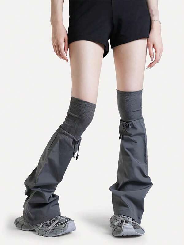 polve Grey Wide Leg Over-The-Knee Leg Warmers For Women, Y2K Punk Futuristic Style, Flared Leg Warmers For Spring & Autumn Autumn Accessories