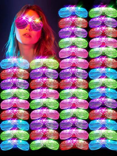 24pcs LED Flashing Glasses (LED Glasses, Length 16.5cm/6.5in, Width 5.4cm/2.2in), 5 Colors, 3 Lighting Modes (Steady, Intermittent, Fast Flashing), Luminous Glasses Toy, Party Supplies, Suitable For Adults. The Glowing Glasses Are Perfect For Holidays, Birthdays, Easter Parties, Glow Stick Glasses, Sunglasses, Weddings, Cosplay, Nightclubs And More. (Random Color Sent)