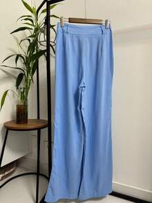 ISADORA MODA Premium Wide Leg Pantaloons Tailored Linen Trousers - 藍色 - 查看 3