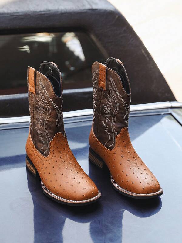 Plus Size Men's Western Cowboy Crocodile Embroidery High-Top Cowboy Boots
