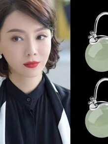 1 Pair Of New Hot-Selling High-End Sterling Silver Ice Earrings, Jade Earrings For Women