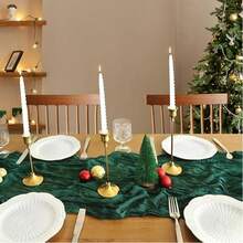 1 包抗皱桌旗 | 橄榄绿 - 波西米亚奶酪布设计雪纺桌旗，适用于厨房、派对、餐厅的桌布，适用于婚礼、生日、餐厅、家居装饰、圣诞节、万圣节、复活节、感恩节餐桌装饰 - 墨綠色 - 查看 5