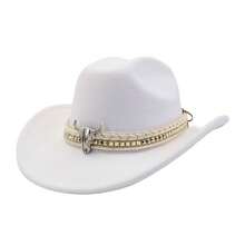 1 Women's Polyester Western Cowboy Hat, Unisex Vintage Style Hat, Silver Round Shape Decoration, Suitable For Daily Casual Wear, Western Cowboy Party, Bar Cowboy (One Size Fits All) - Silver Bull Brim Hat - View 7